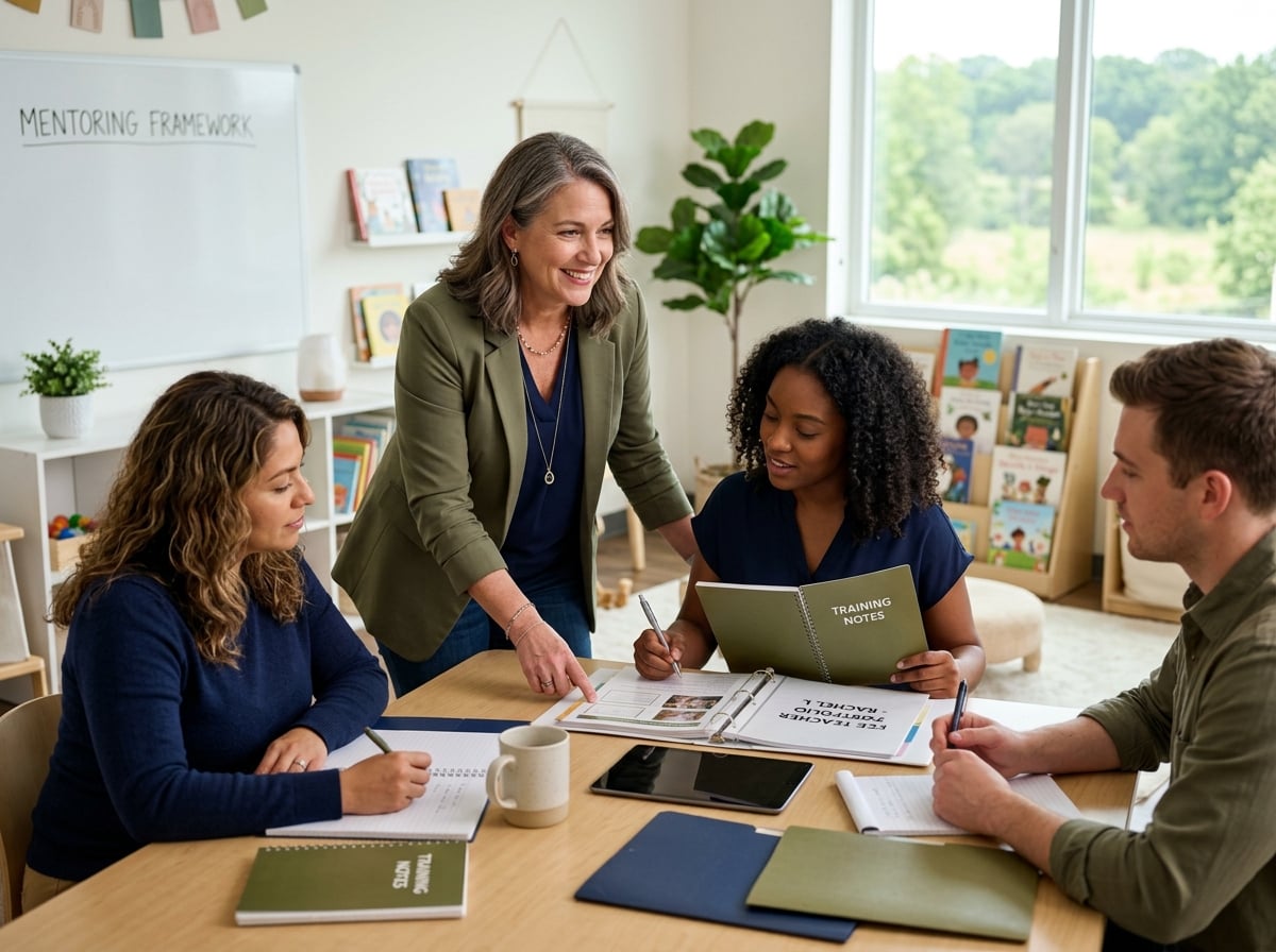 An experienced instructor mentoring child care professionals